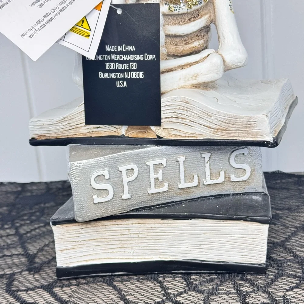 NEW Midnight Manor Light Up Skeleton on Spell Books Halloween Figurine